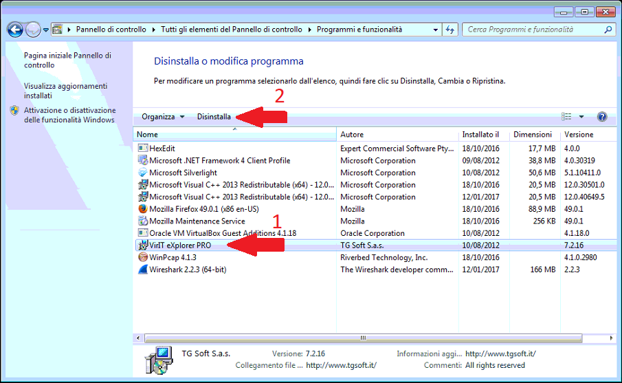 Elenco programmi Installati (VirIT eXplorer PRO) Elenco programmi Installati (VirIT eXplorer PRO)