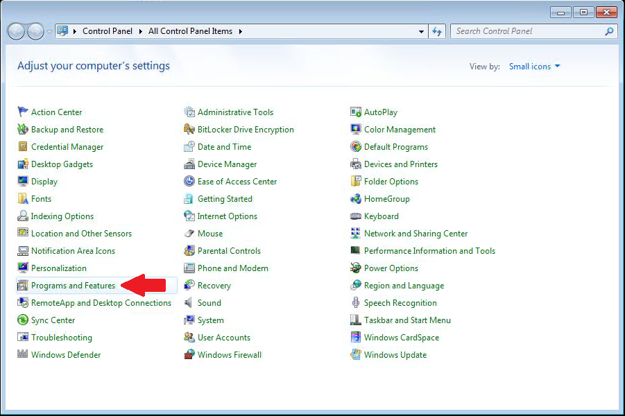 Open Programs and Features Open Programs and Features