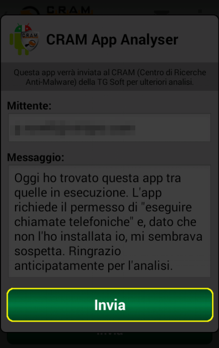 CRAM App Analyser: invio di un'app sospetta al CRAM per l'analisi