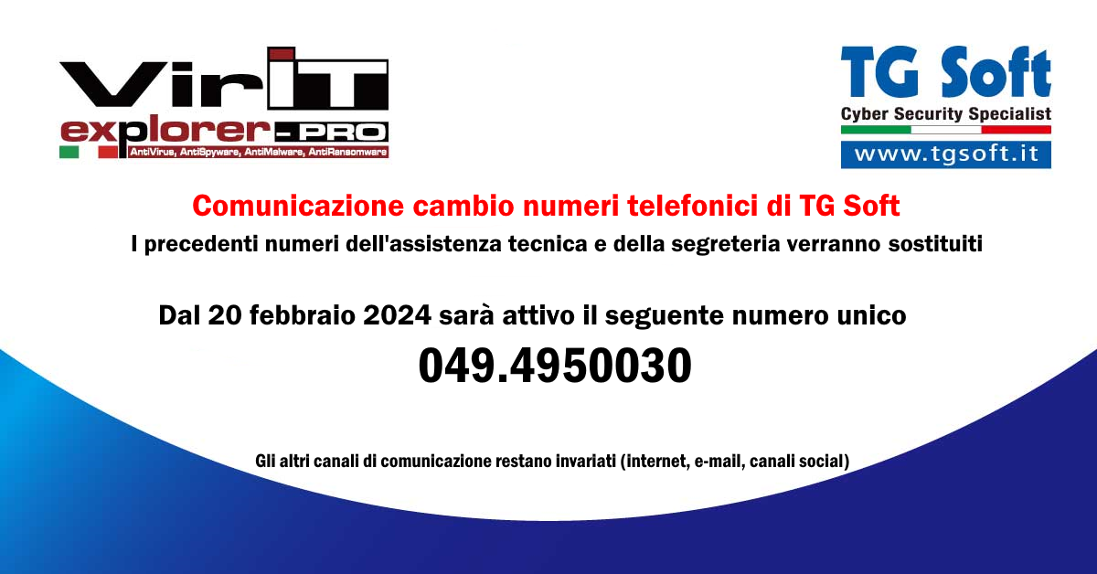 Cambio numero telefonico TG Soft