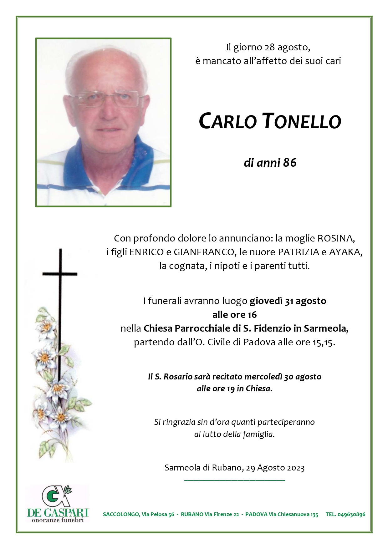Epigrafe CARLO Tonello