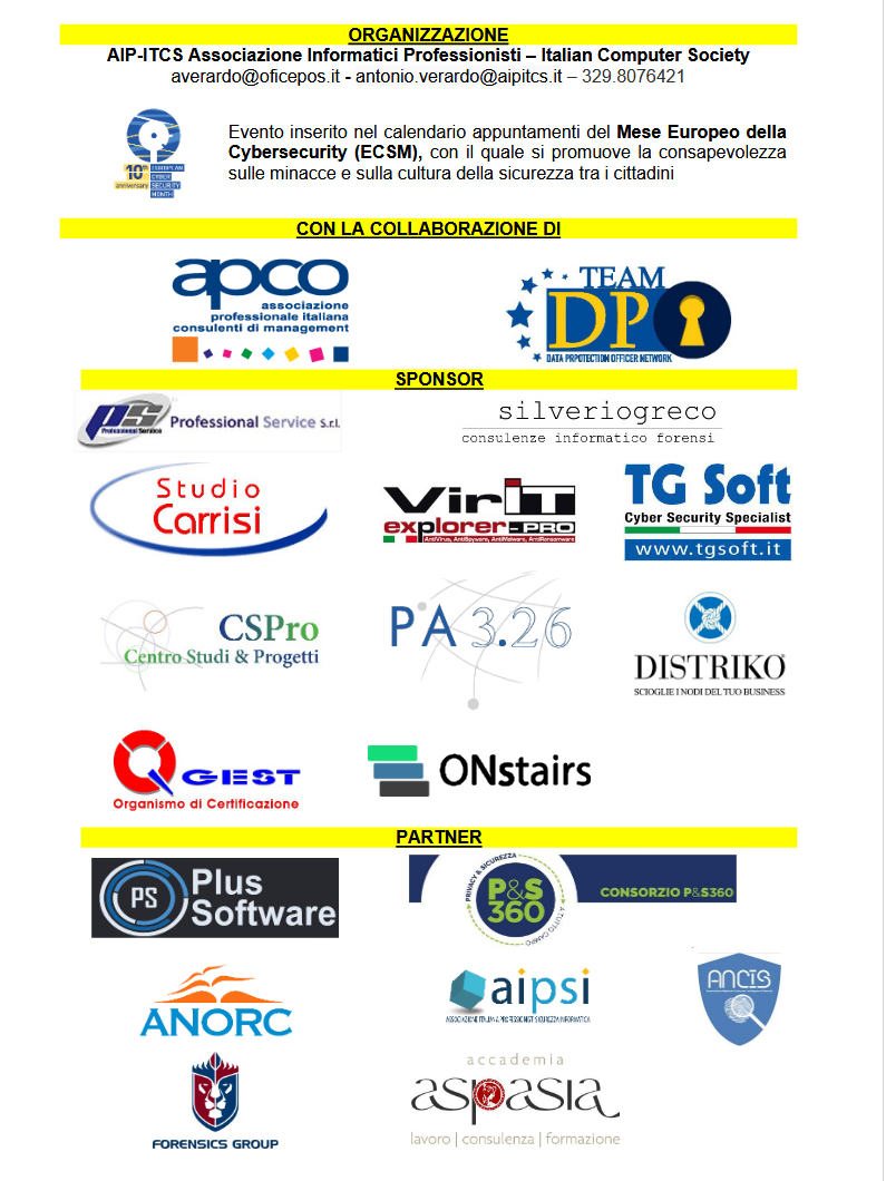 Incontro ICT Security & Privacy Friday =>  28 Ottobre 2022 c/o Centro Congressi ArtHotle & Park Lecce.