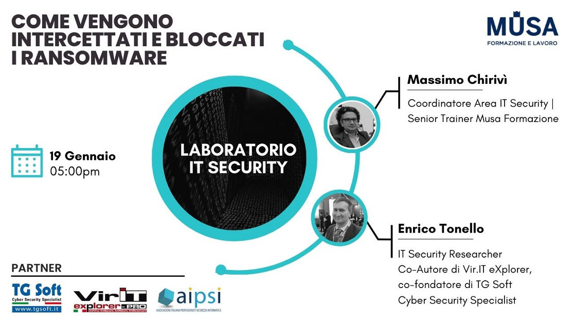 Laboratorio IT Security: T Security Workshop: How Ransomware Is Intercepted and Blocked organized by MUSA Training.