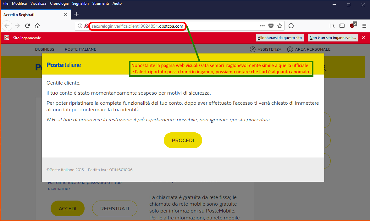 Clicca per ingrandire l'immagine della falsa e-mail di Poste Italiane, che cerca di rubare le credenziali di accesso all'accoun