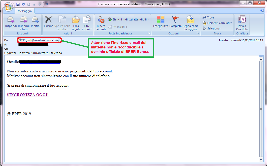 Clicca per ingrandire l'immagine della falsa e-mail di INTESA SANPAOLO, che cerca di indurre il ricevente a cliccare sui link per rubare le credenziali di accesso al suo account.