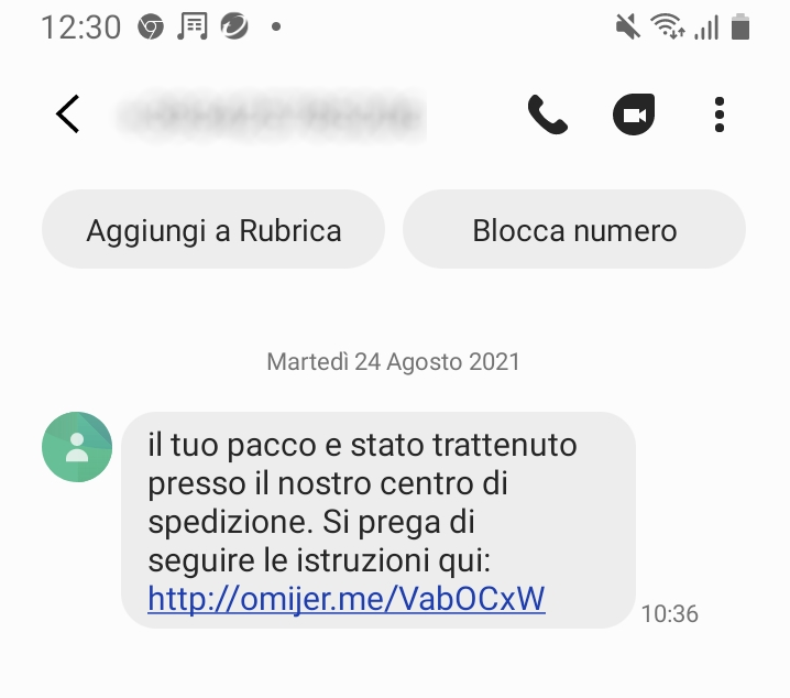 Clicca per ingrandire l'immagine del falso sms che informa il ricevente di una spedizione in sospeso ma che si tratta di una TRUFFA! Clicca per ingrandire l'immagine del falso sms che informa il ricevente di una spedizione in sospeso ma che si tratta di una TRUFFA!