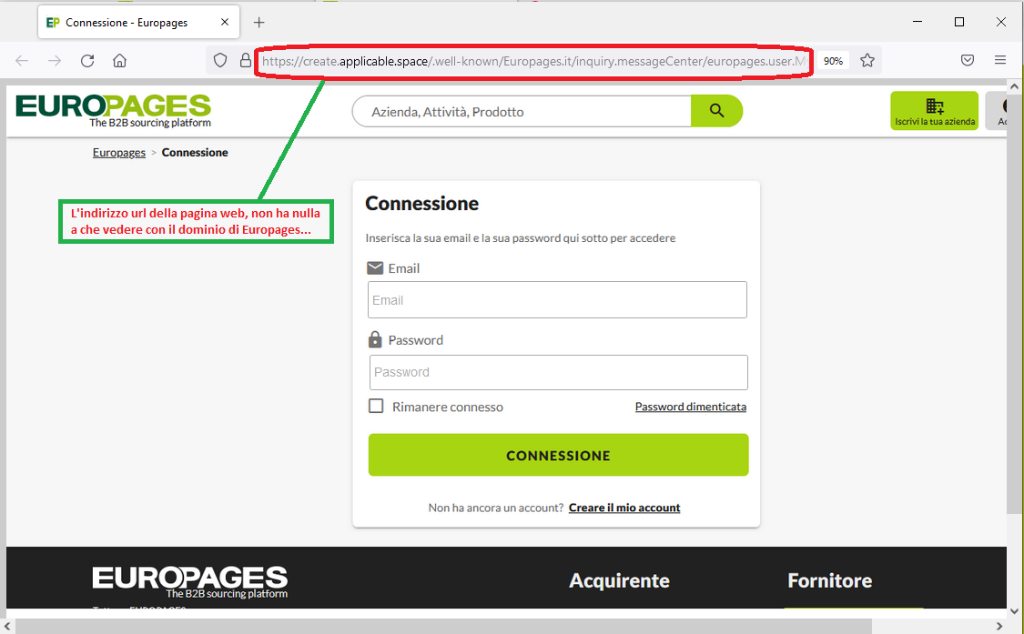 Clicca per ingrandire l'immagine del falso sito web di Aruba, che simula la login di accesso all'account di posta elettronica, per rubare le credenziali di accesso..