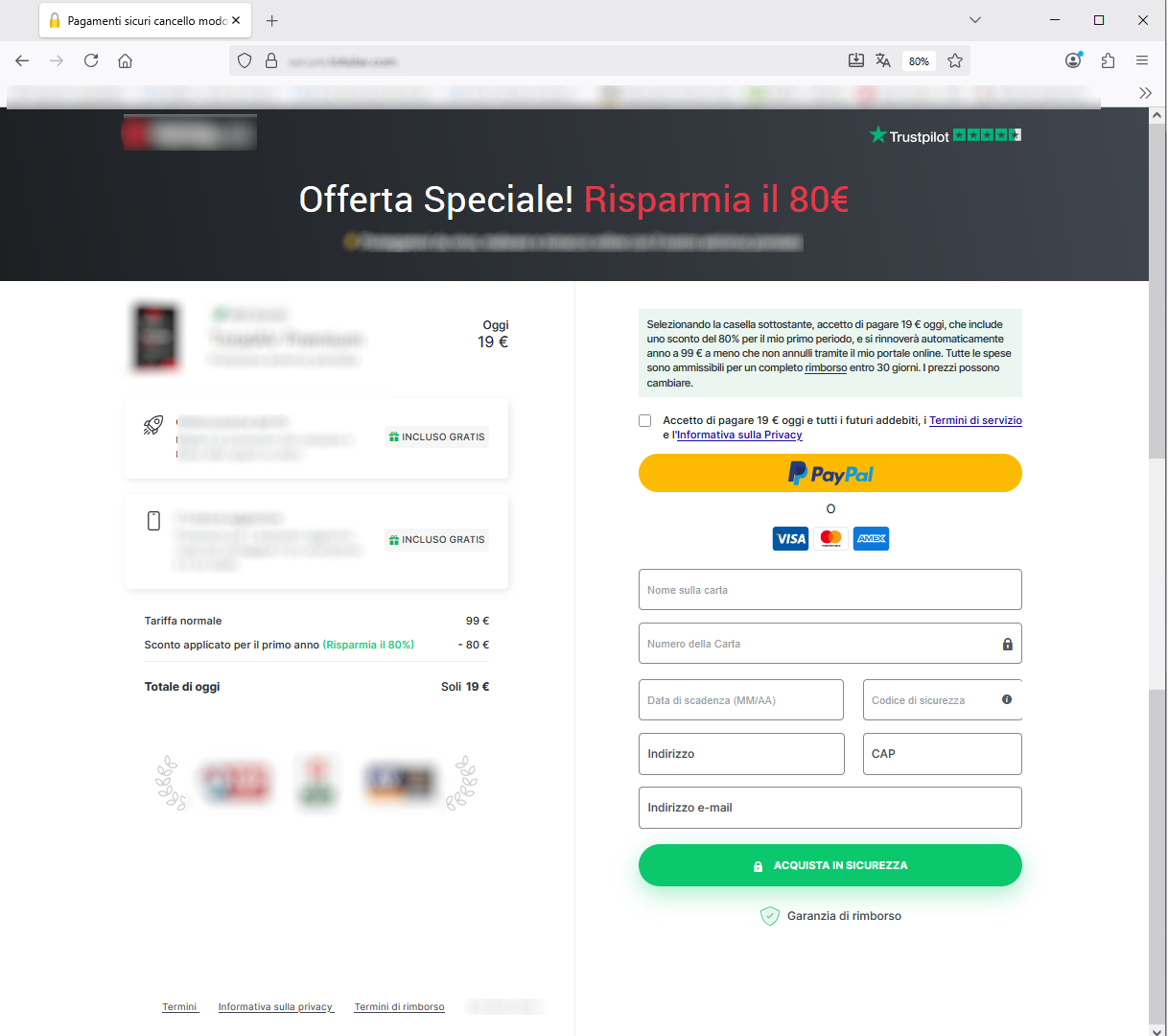 Clicca per ingrandire l'immagine del sito su cui si viene rimandati per effettuare il pagamento di un prodotto estraneo a Google Cloud... Clicca per ingrandire l'immagine del sito su cui si viene rimandati per effettuare il pagamento di un prodotto estraneo a Google Cloud...
