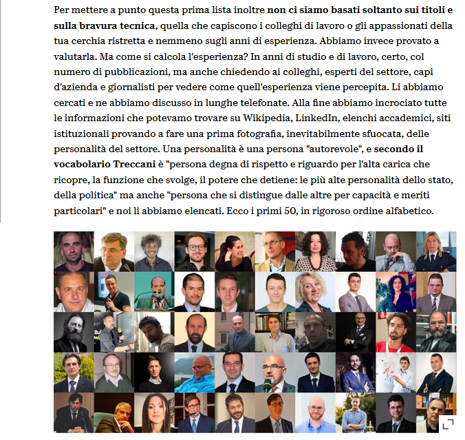 Clicca per ingrandire l'articolo de "La Repubblica" <<50 persone della CyberSecurity italiana da seguire>>