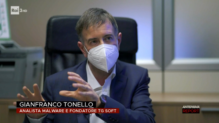 Rai3 Report => Gianfranco Tonello Analista Malware e fondatore di TG Soft.