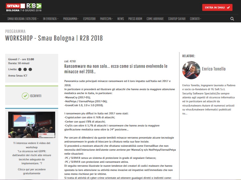 Clicca per accedere alla pagina del Workshop sul sito di SMAU...