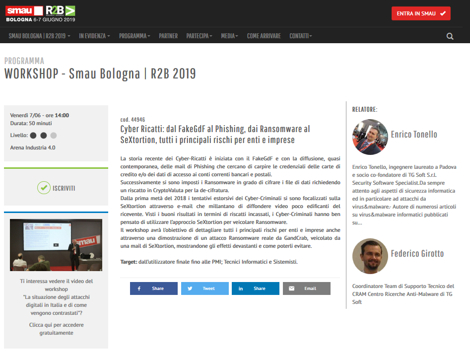 Clicca per accedere alla pagina del Workshop sul sito di SMAU...