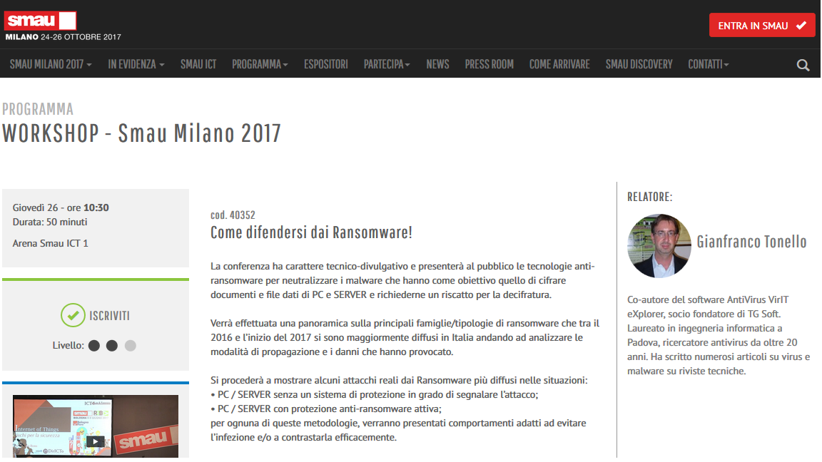 Clicca qui per partecipare al Workshop "Come difendersi dai Ransomware"