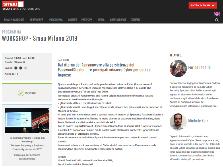 Clicca per accedere alla pagina del Workshop sul sito di SMAU...