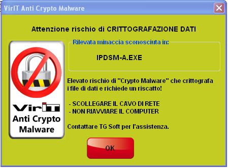 Videata protezione Anti-CryptoMalware integrata in Vir.IT eXporer PRO