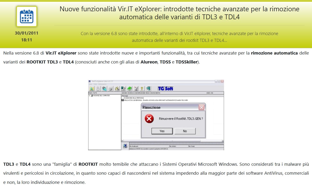 Vir.IT eXplorer PRO vs i temibili Rootkit TDL3 e TDL4