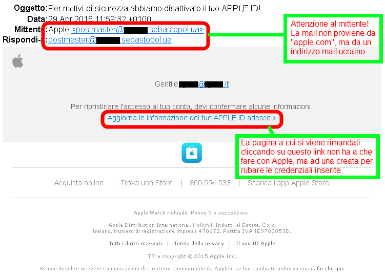 Clicca per ingrandire l'immagine della Falsa e-mail Apple Inc. che cerca di rubare i dati dell'account