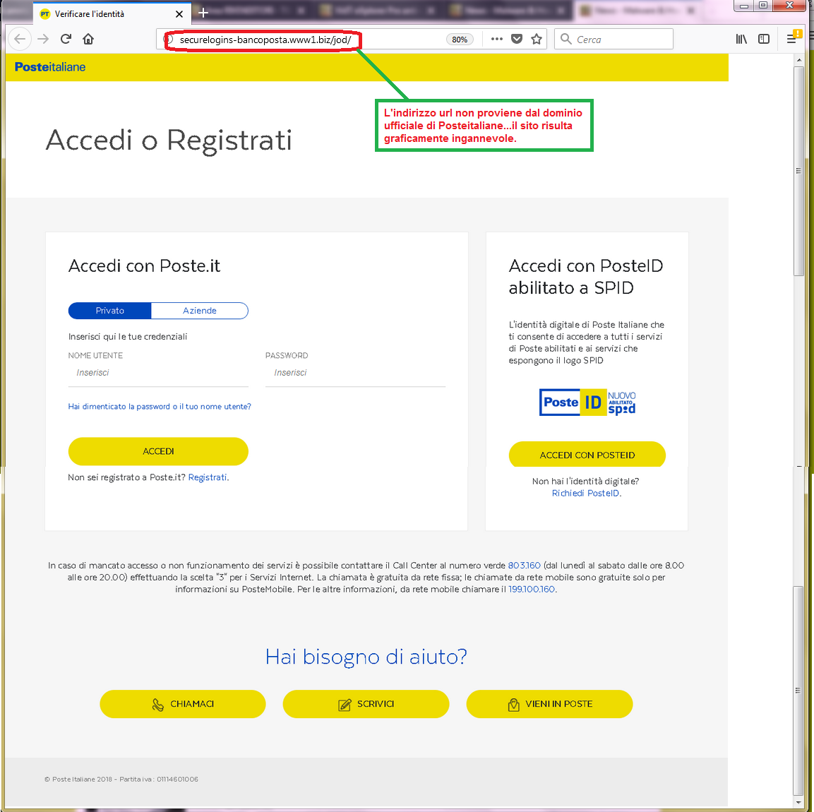 Clicca per ingrandire l'immagine della falsa e-mail di Poste Italiane, che cerca di rubare i codici della PostePay.