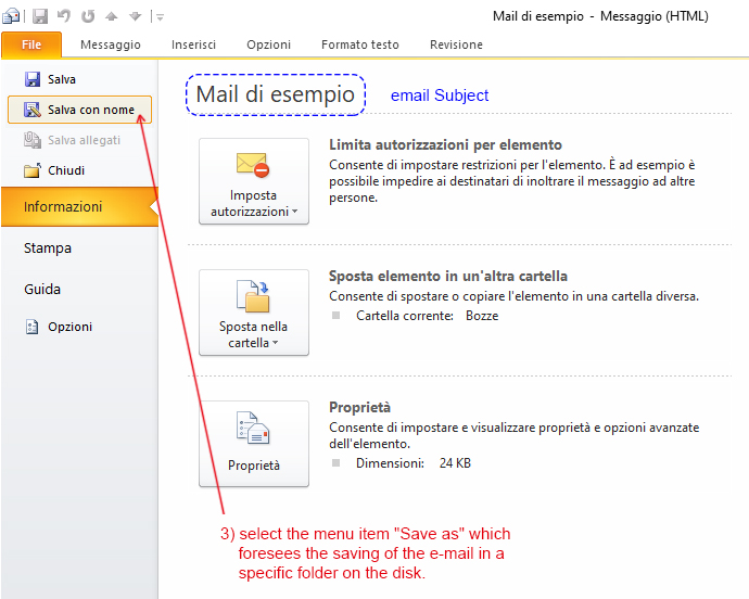 Salva una mail con Outlook