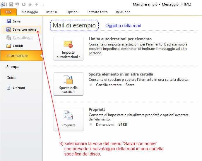 Salva una mail con Outlook