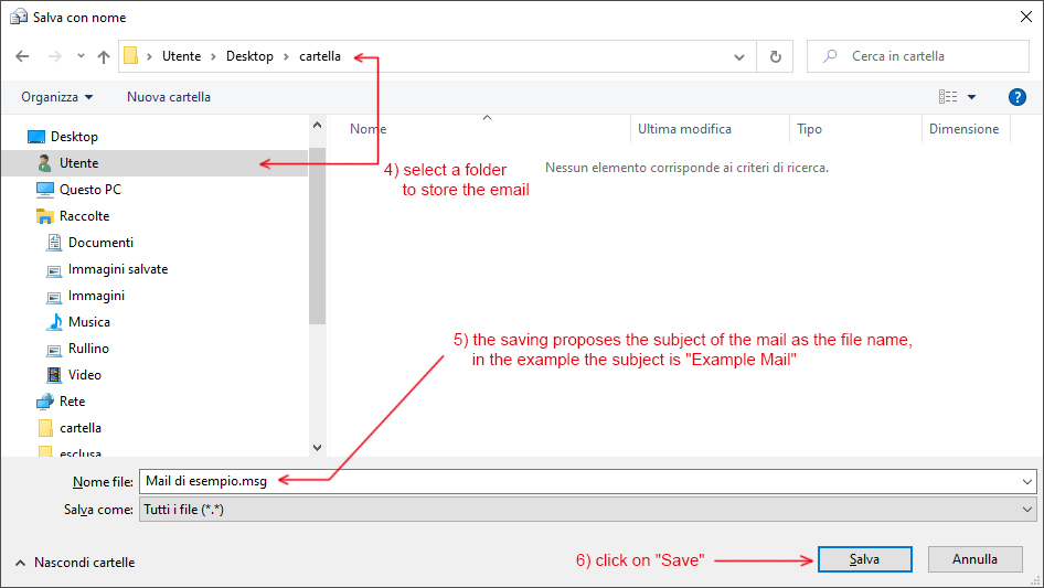 Salva una mail con Outlook