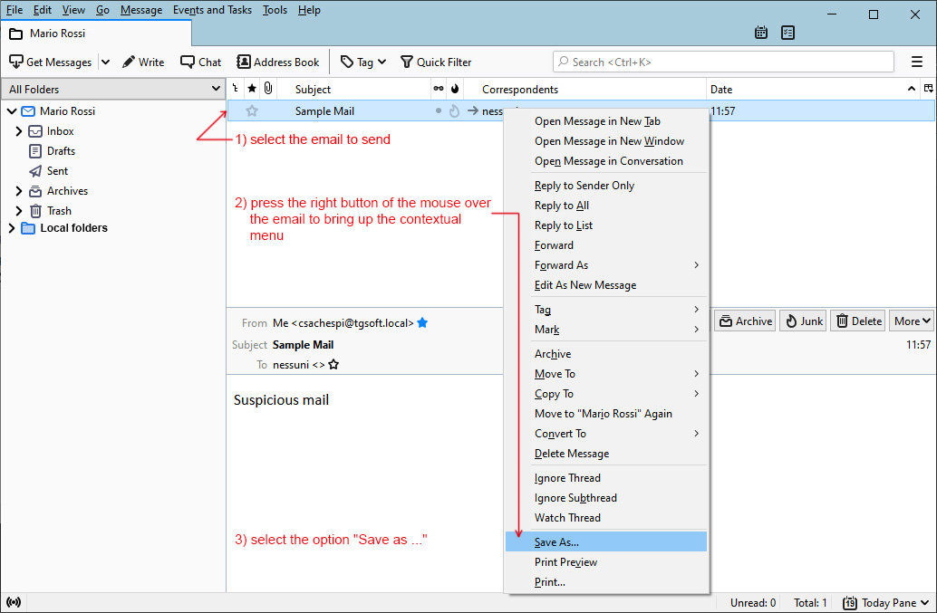 Salva una mail con thunderbird
